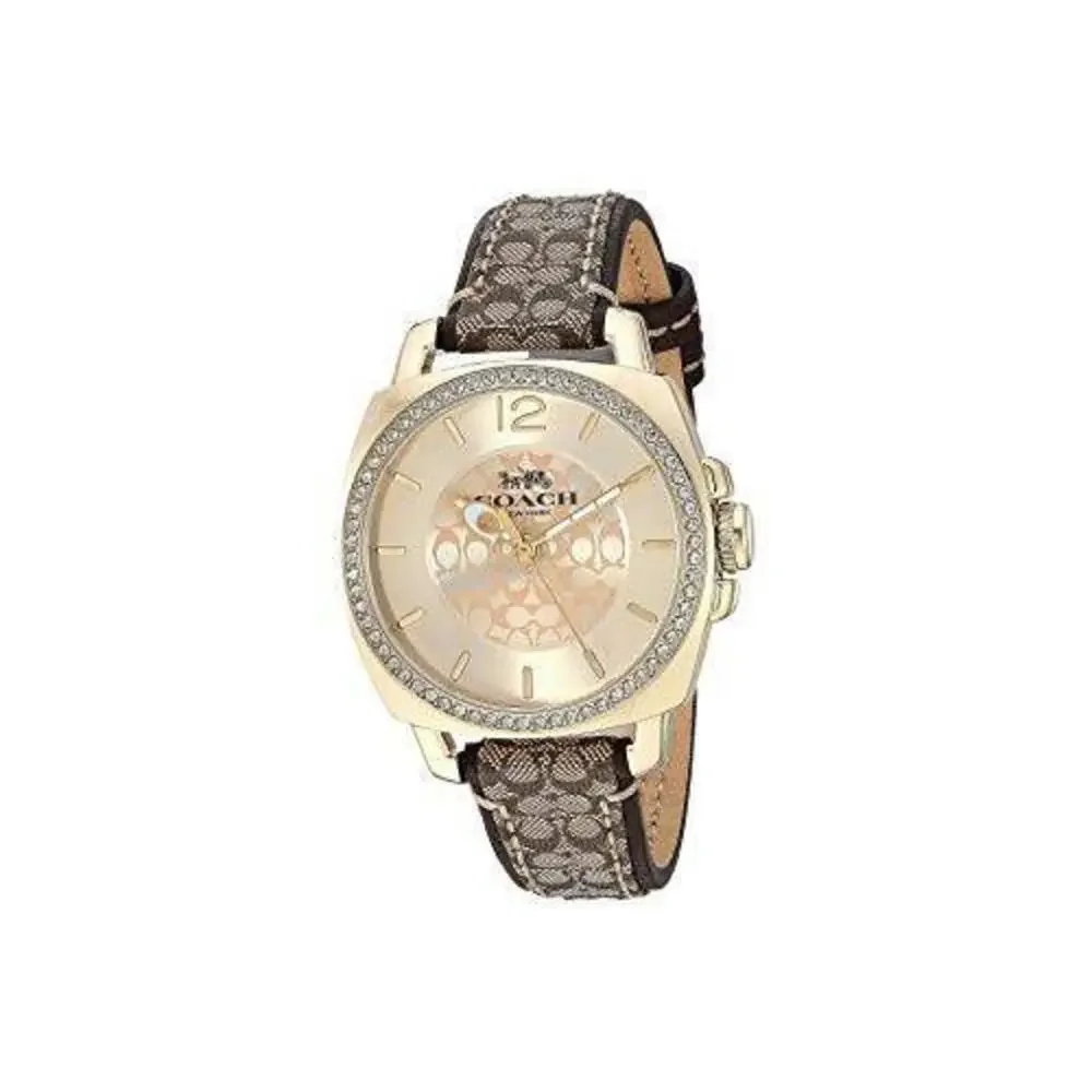 COACH BOYFRIEND 14503150 GOLD DIAL BROWN SIGNATURE LEATHER STRAP WOMENS WATCH